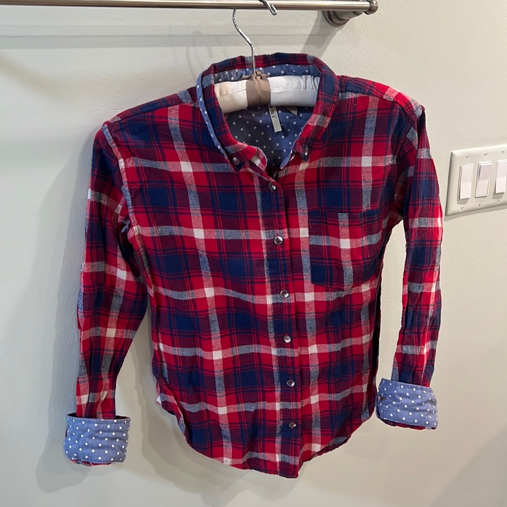 Red and Blue Classic Flannel with Polka Dot Detail